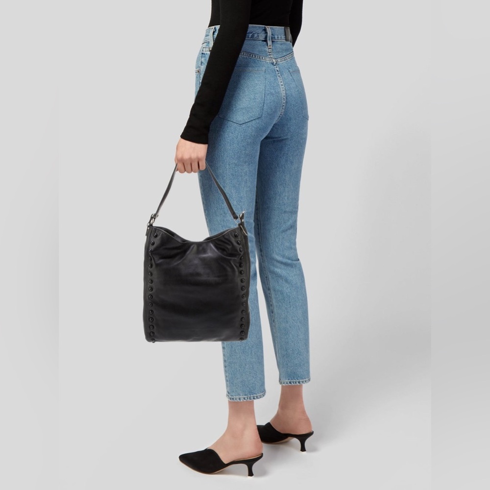Loeffler Randall Black Leather Studded Shoulder Bag | classic everyday tote work - Picture 2 of 12